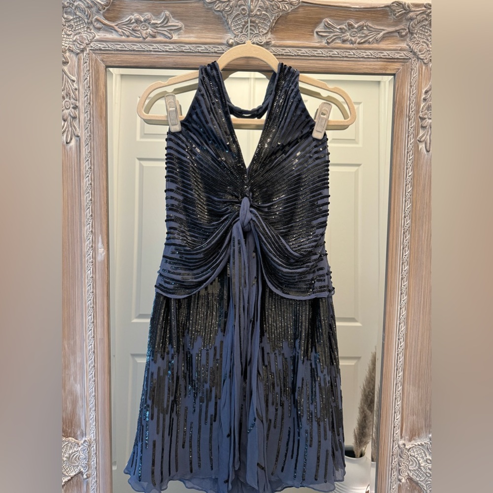 Mango “Moments” - Blue and Black sequined dress -Size 6